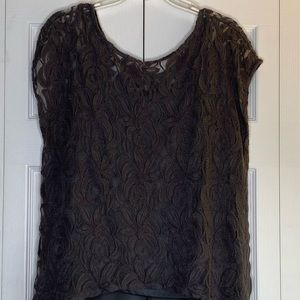 Women's Apt. 9 Lace Front Top Floral Tunic High Low Hem Short Sleeve Sz Large